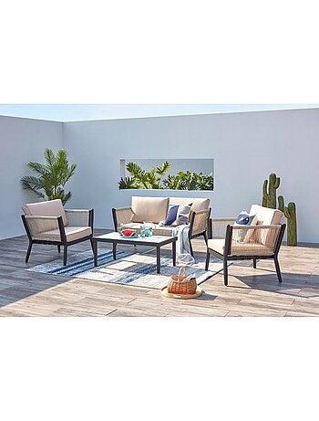 Anahma, salon jardin alu et corde gris clair