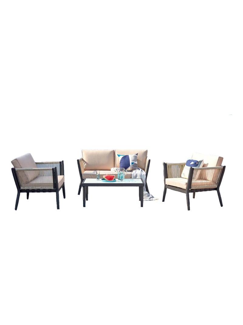 Anahma, salon jardin alu et corde écru/noir Ecru - Kiabi