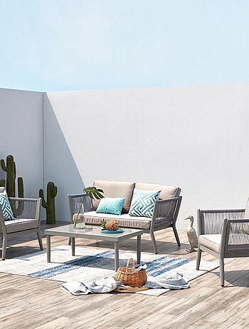 Anahma, salon jardin alu et corde gris clair