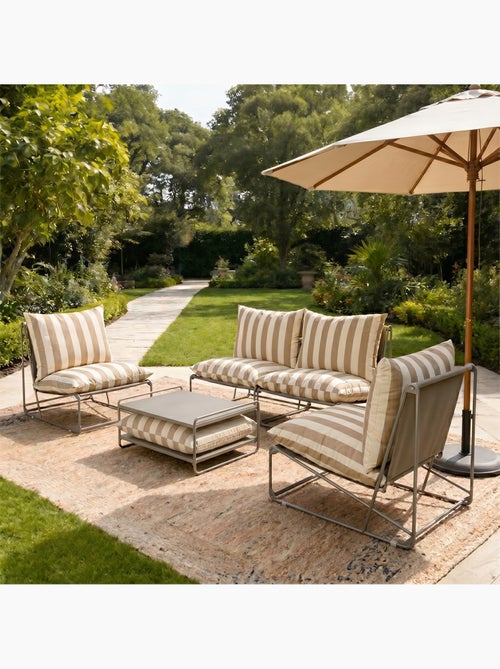 ANDRIA Salon de jardin 4 places à rayures taupe et beige avec table basse - Kiabi