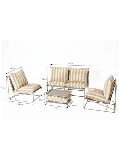 ANDRIA Salon de jardin 4 places à rayures taupe et beige avec table basse - Kiabi