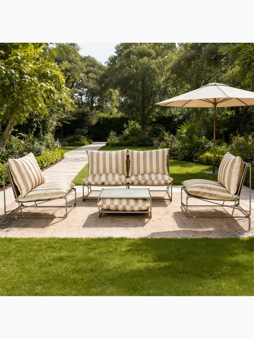 ANDRIA Salon de jardin 4 places à rayures taupe et beige avec table basse - Kiabi