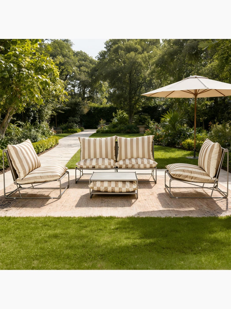 ANDRIA Salon de jardin 4 places à rayures taupe et beige avec table basse Gris - Kiabi
