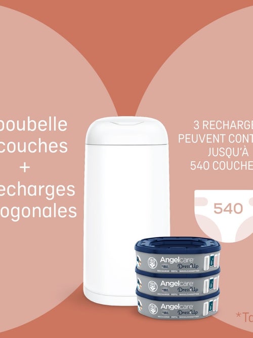Angelcare - pack poubelle à couches dress up+3 recharges - Kiabi