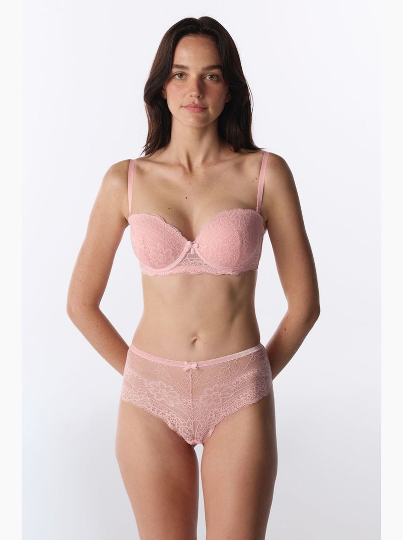 Angelic soutien-gorge en dentelle rembourré push-up penti Rose dragée - Kiabi