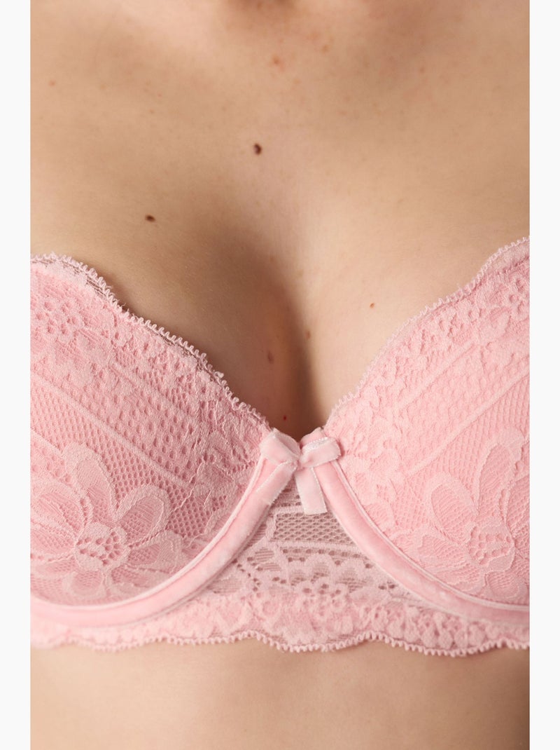 Angelic soutien-gorge en dentelle rembourré push-up penti Rose dragée - Kiabi