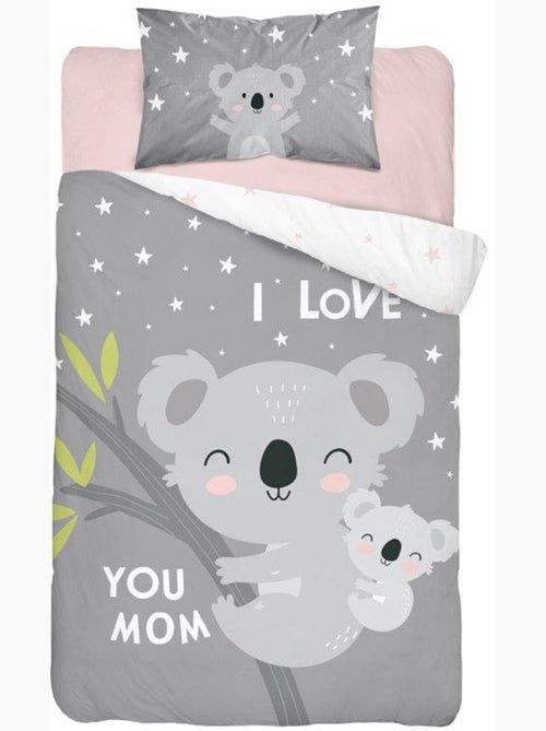 Animaux - parure de lit bébé koala love mom - housse de couette coton grise - Kiabi Animaux - parure de lit bébé koala love mom - housse de couette coton grise - Kiabi