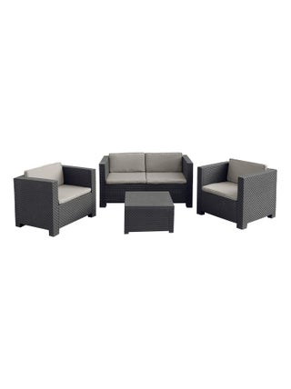 Ankara 4 coffre : Salon de jardin 4 places effet résine tressée gris anthracite + coffre
