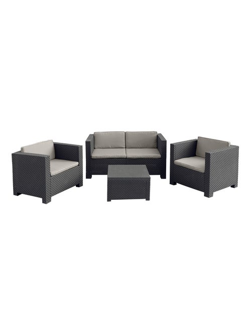 Ankara 4 coffre : Salon de jardin 4 places effet résine tressée gris anthracite + coffre - Kiabi