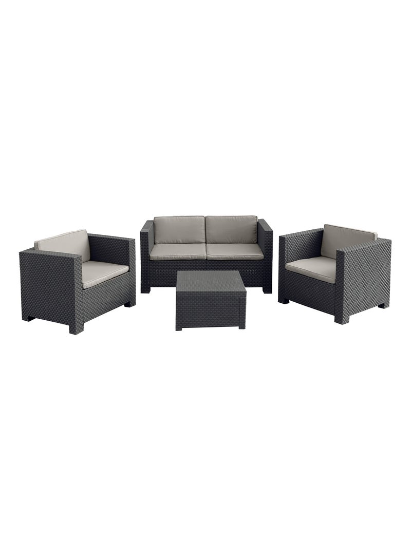 Ankara 4 coffre : Salon de jardin 4 places effet résine tressée gris anthracite + coffre Gris - Kiabi