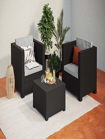 Ankara : Salon de jardin 2 places effet résine tressée gris