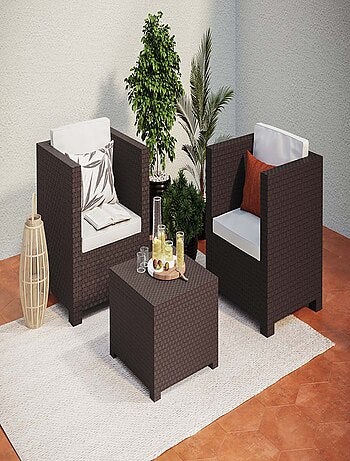 ANKARA Salon de jardin 2 places effet résine tressée gris