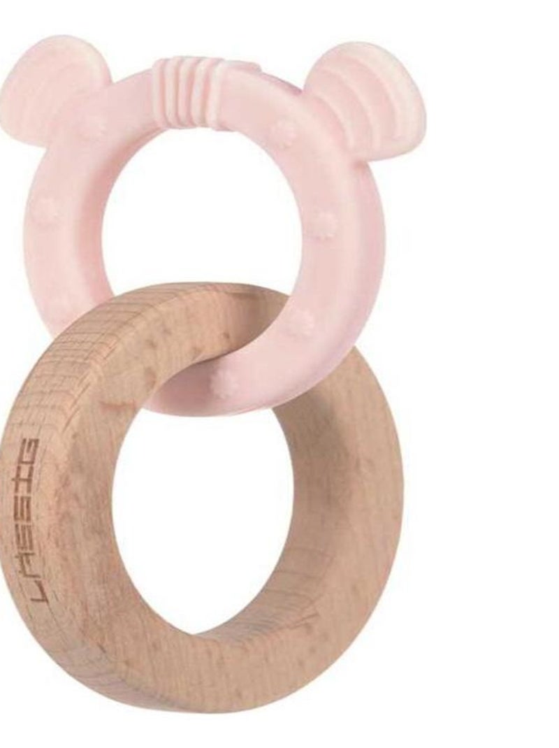 Anneau de dentition 2 en 1 en bois et silicone Souris Rose - Kiabi