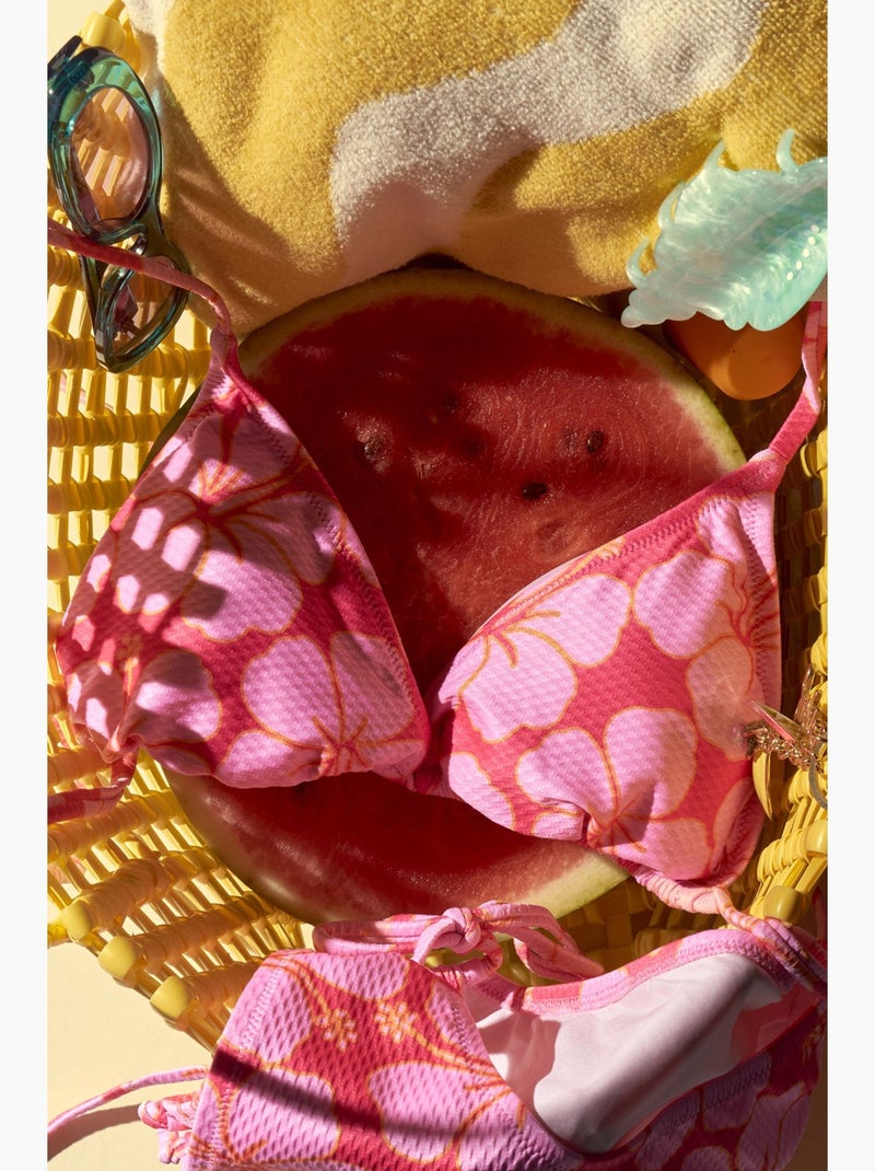 Annetta bikini triangle minimal à fleurs texturé penti Rose/Blanc - Kiabi