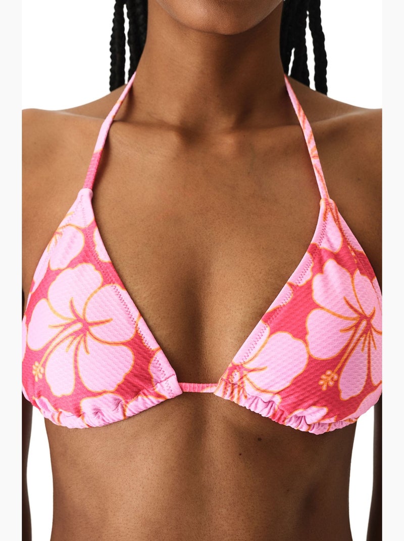 Annetta bikini triangle minimal à fleurs texturé penti Rose/Blanc - Kiabi