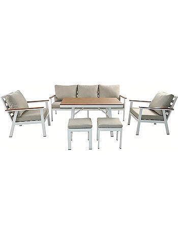 APIA Ensemble de jardin 7 places avec table effet bois