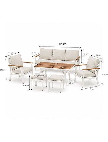 APIA Ensemble de jardin 7 places avec table effet bois