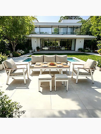 APIA Ensemble de jardin 7 places avec table effet bois