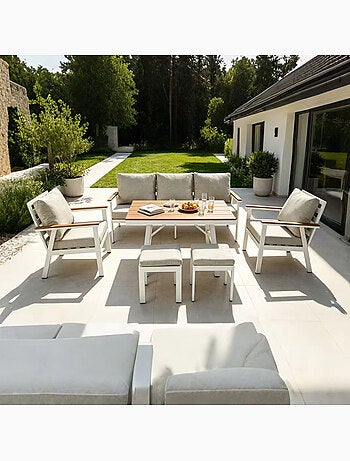 APIA Ensemble de jardin 7 places avec table effet bois