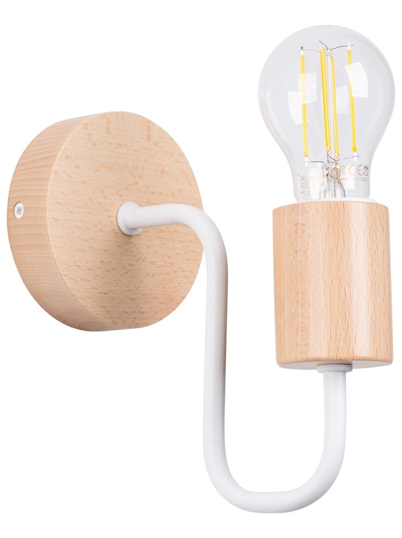 Applique Acier Blanc/Bois Naturel E27 1 Timbo Blanc - Kiabi