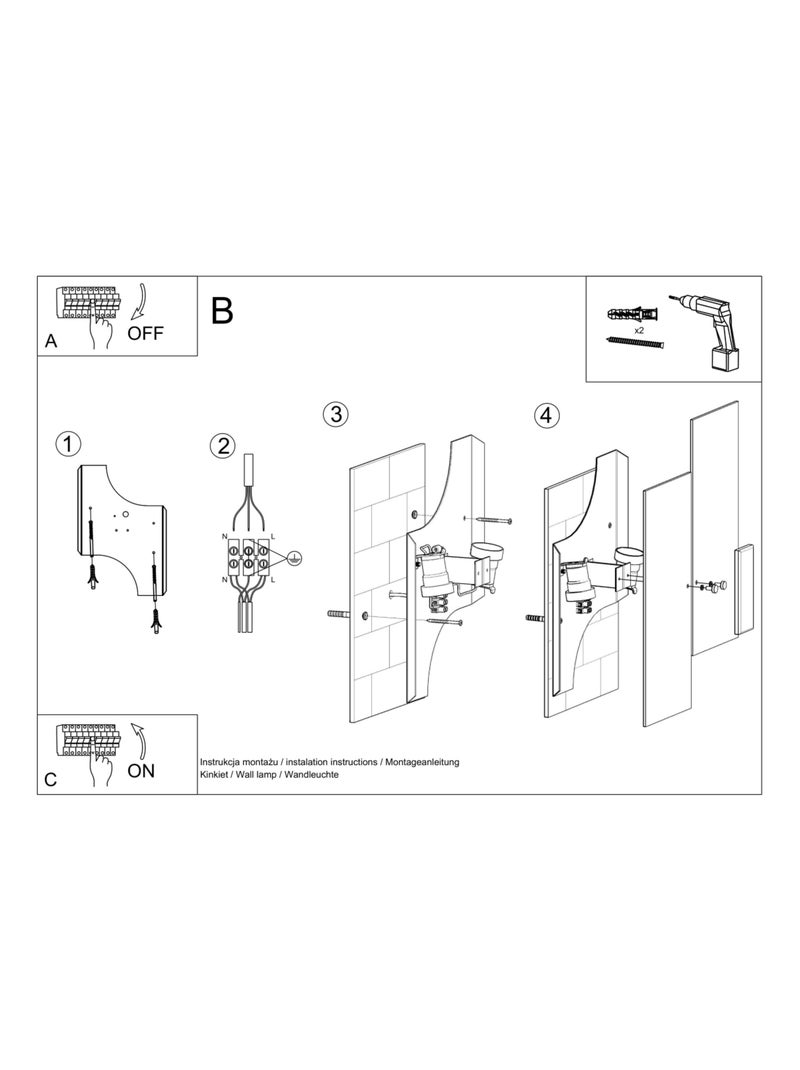 Applique Acier Chrome/Blanc E27 2 Fabiano Gris - Kiabi