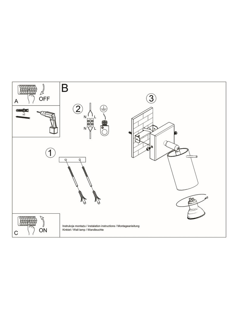 Applique Acier Noir GU10 1 Ring Noir - Kiabi