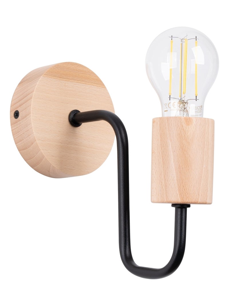 Applique Acier Noir/Bois Naturel E27 1 Timbo Noir - Kiabi