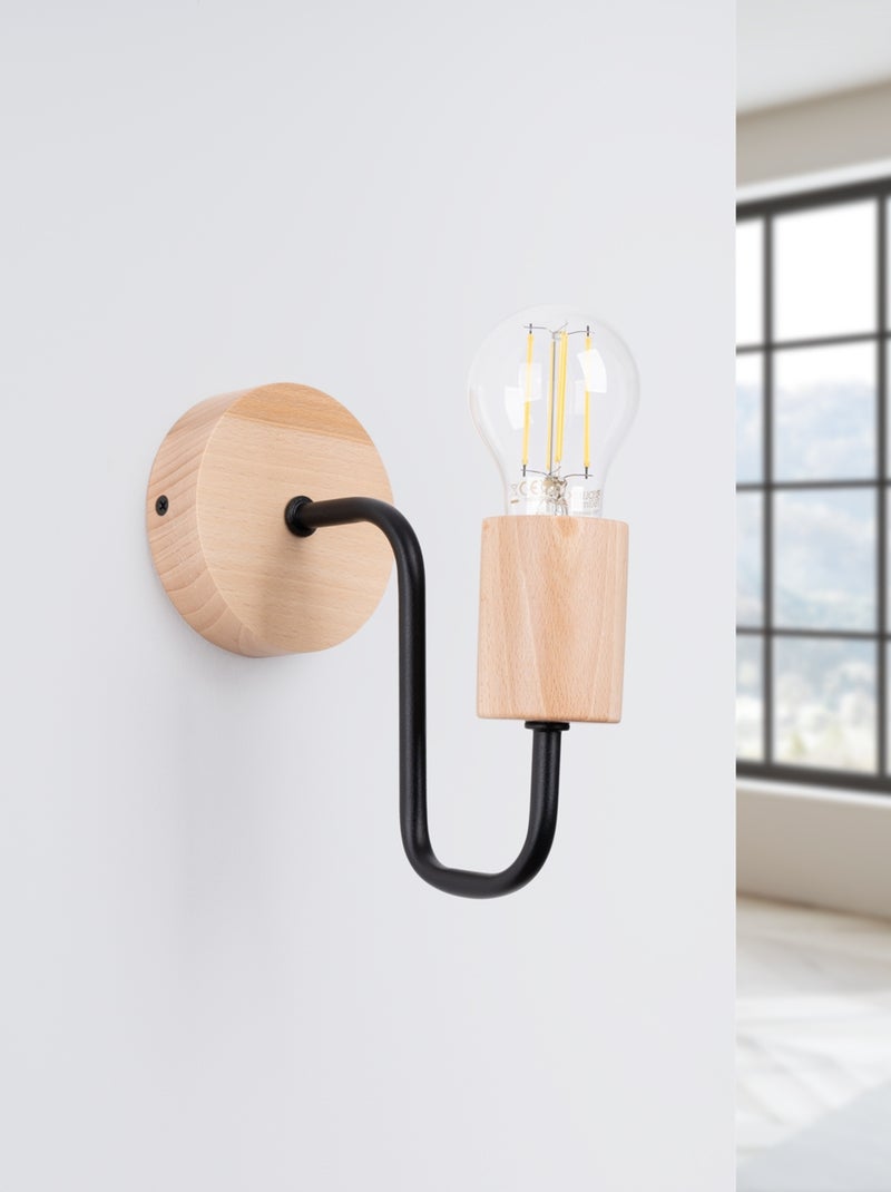 Applique Acier Noir/Bois Naturel E27 1 Timbo Noir - Kiabi