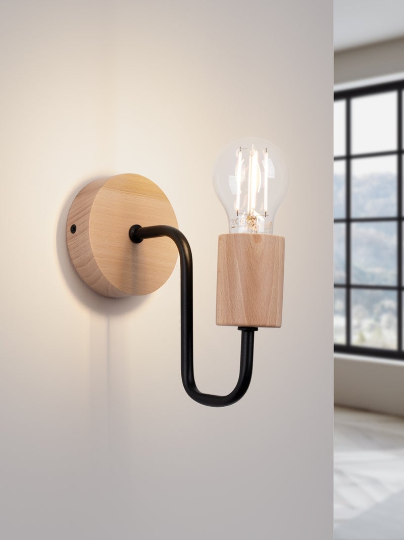 Applique Acier Noir/Bois Naturel E27 1 Timbo Noir - Kiabi