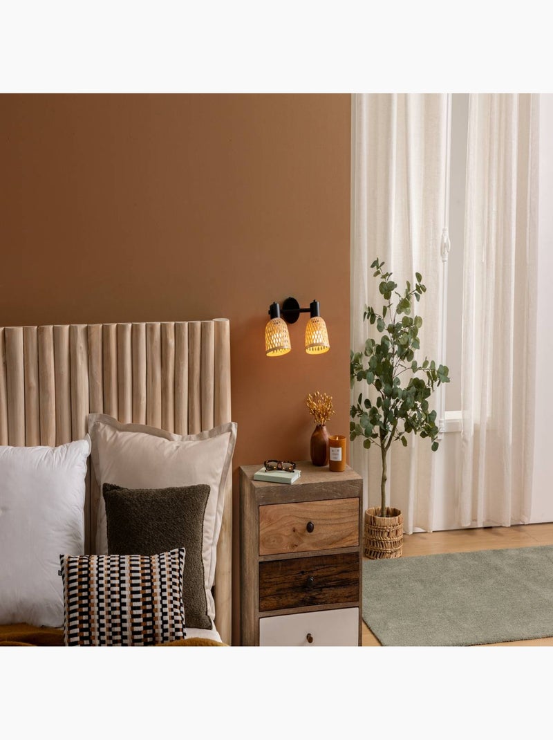 Applique murale 2 spots orientables en bambou tressé LIO Beige - Kiabi