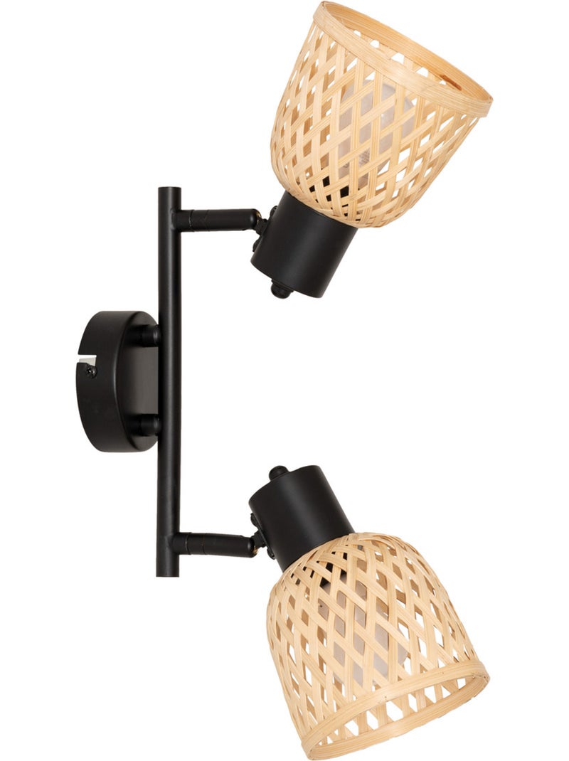 Applique murale 2 spots orientables en bambou tressé LIO Beige - Kiabi