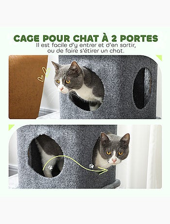 Arbre à chat - pawhut - 3 niveaux - 2 niches, balle - poteau en sisal et peluche douce - gris foncé