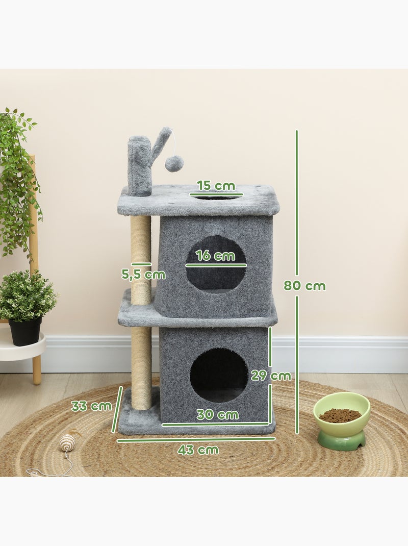 Arbre à chat - pawhut - 3 niveaux - 2 niches, balle - poteau en sisal et peluche douce - gris foncé Gris - Kiabi