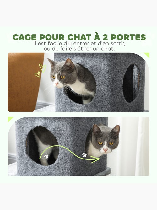Arbre à chat - pawhut - 3 niveaux - 2 niches, balle - poteau en sisal et peluche douce - gris foncé - Kiabi Arbre à chat - pawhut - 3 niveaux - 2 niches, balle - poteau en sisal et peluche douce - gris foncé - Kiabi