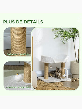 Arbre à chat 2 griffoirs jute naturelle panier jeu boules suspendues