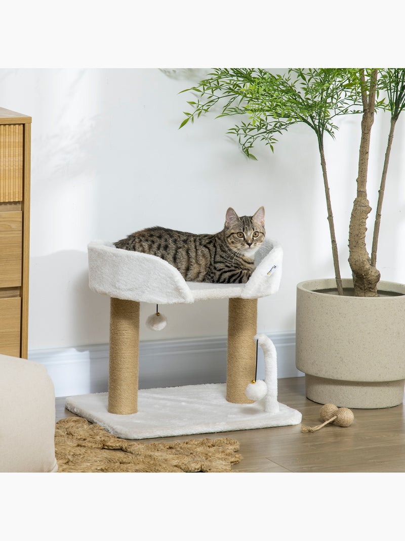 Arbre à chat 2 griffoirs jute naturelle panier jeu boules suspendues Blanc Blanc - Kiabi