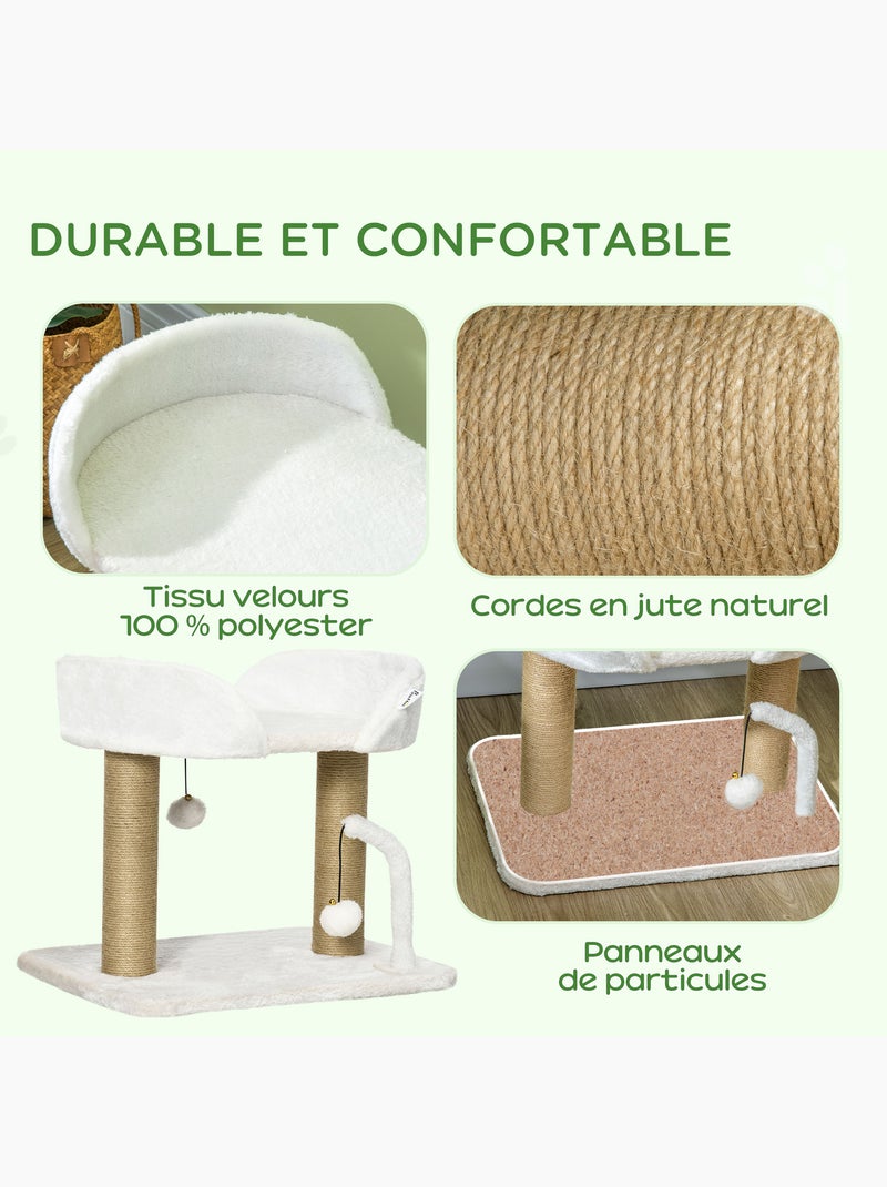 Arbre à chat 2 griffoirs jute naturelle panier jeu boules suspendues Blanc Blanc - Kiabi