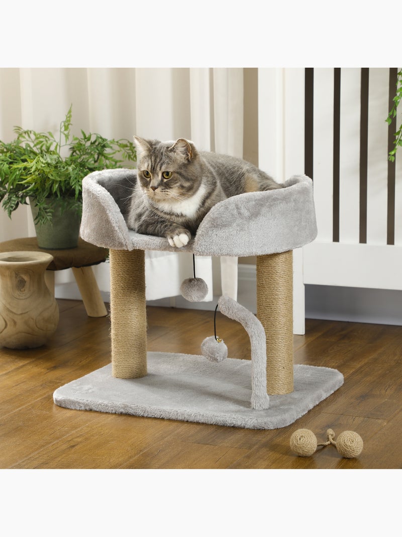 Arbre à chat 2 griffoirs jute naturelle panier jeu boules suspendues Gris - Kiabi