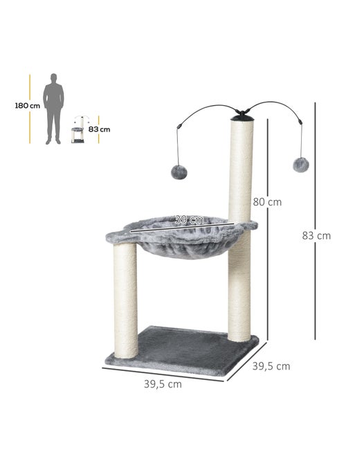 Arbre à chat 2 griffoirs sisal naturel hamac jeu boules suspendues gris - Kiabi