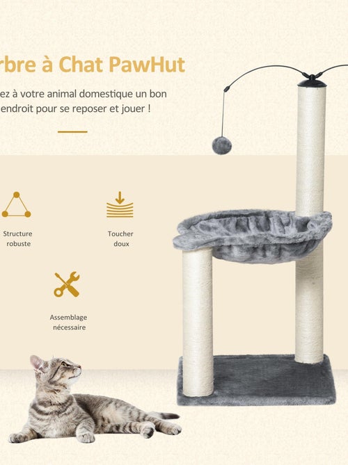 Arbre à chat 2 griffoirs sisal naturel hamac jeu boules suspendues gris - Kiabi