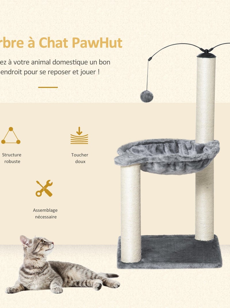 Arbre à chat 2 griffoirs sisal naturel hamac jeu boules suspendues gris Gris - Kiabi