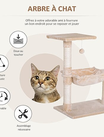 Arbre à chat 3 griffoirs, plateforme, hamac et boule suspendue