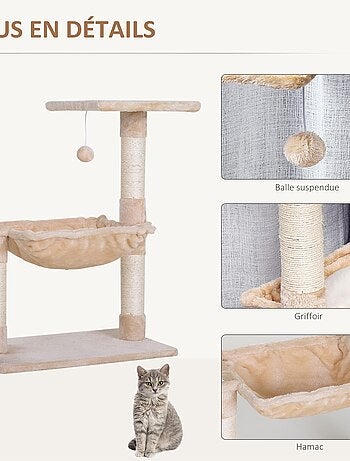 Arbre à chat 3 griffoirs, plateforme, hamac et boule suspendue