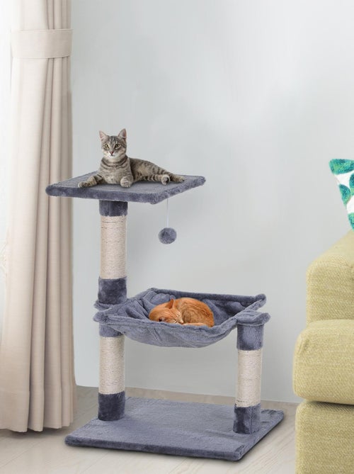 Arbre à chat 3 griffoirs, plateforme, hamac et boule suspendue - Kiabi