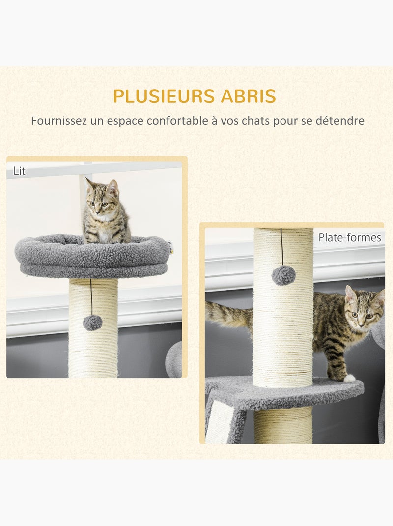 Arbre à chat 3 griffoirs plateforme panier 2 boules suspendues gris Gris - Kiabi