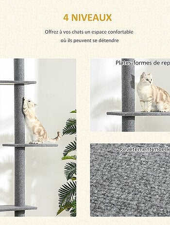 Arbre à chat 4 niveaux hauteur réglable gris clair