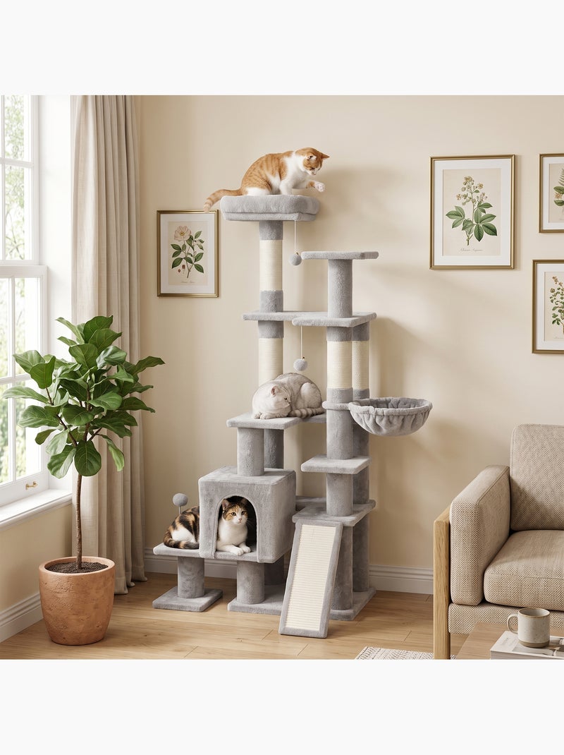 Arbre à chat 5 niv. H.152 cm multi-équipé gris Gris - Kiabi