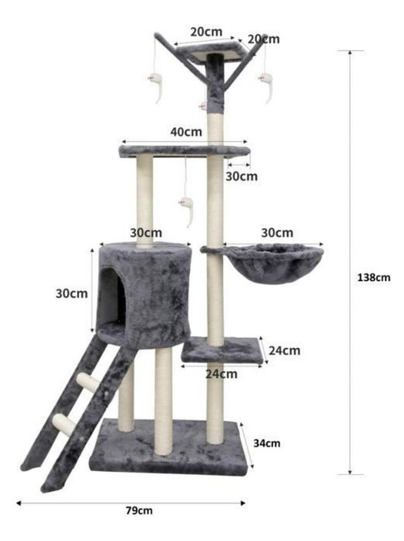 Arbre à Chat Moyen - Dimensions 79x34x138 Cm, Couleur Noire, Neuf
