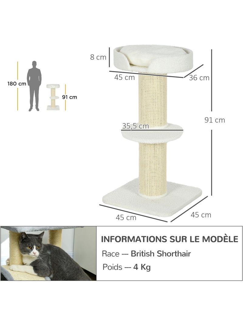 Arbre à chat avec griffoir centre d'activités 2 plateformes coussin Beige/Blanc - Kiabi