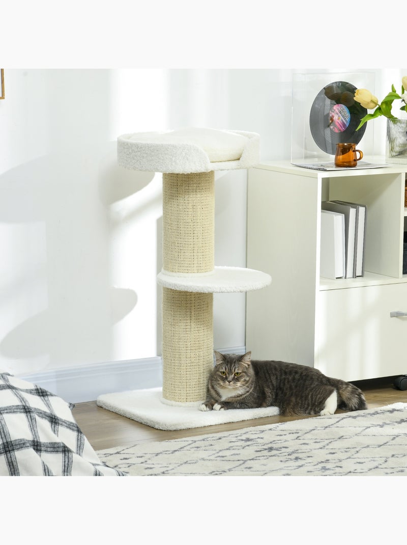 Arbre à chat avec griffoir centre d'activités 2 plateformes coussin Beige/Blanc - Kiabi
